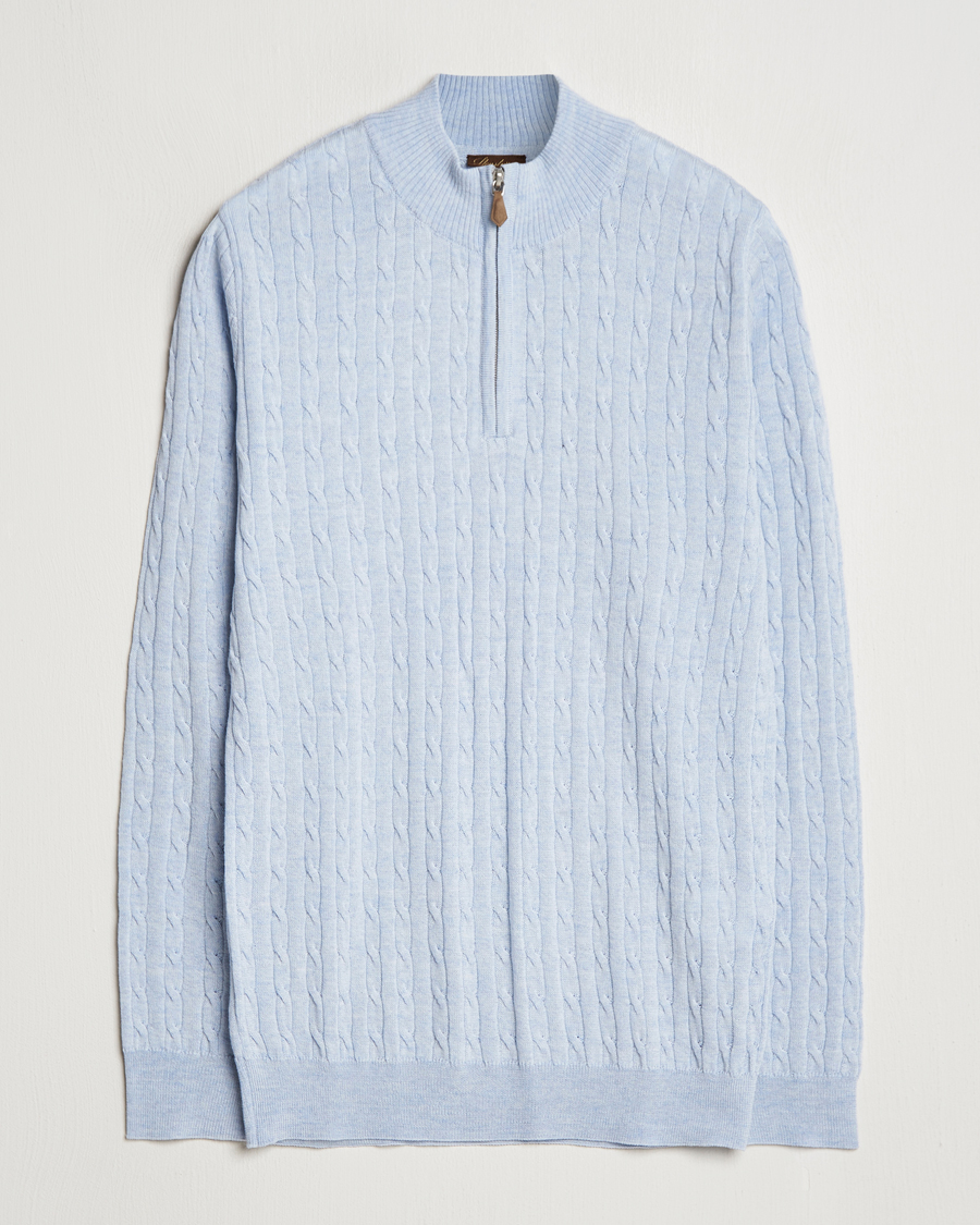 Heren | Truien | Stenströms | Merino Cable Half Zip Light Blue