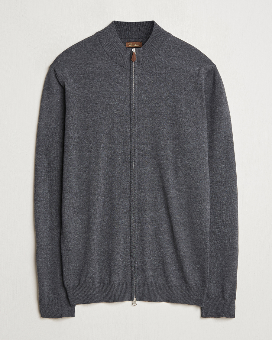 Heren | Truien | Stenströms | Merino Full Zip Dark Grey