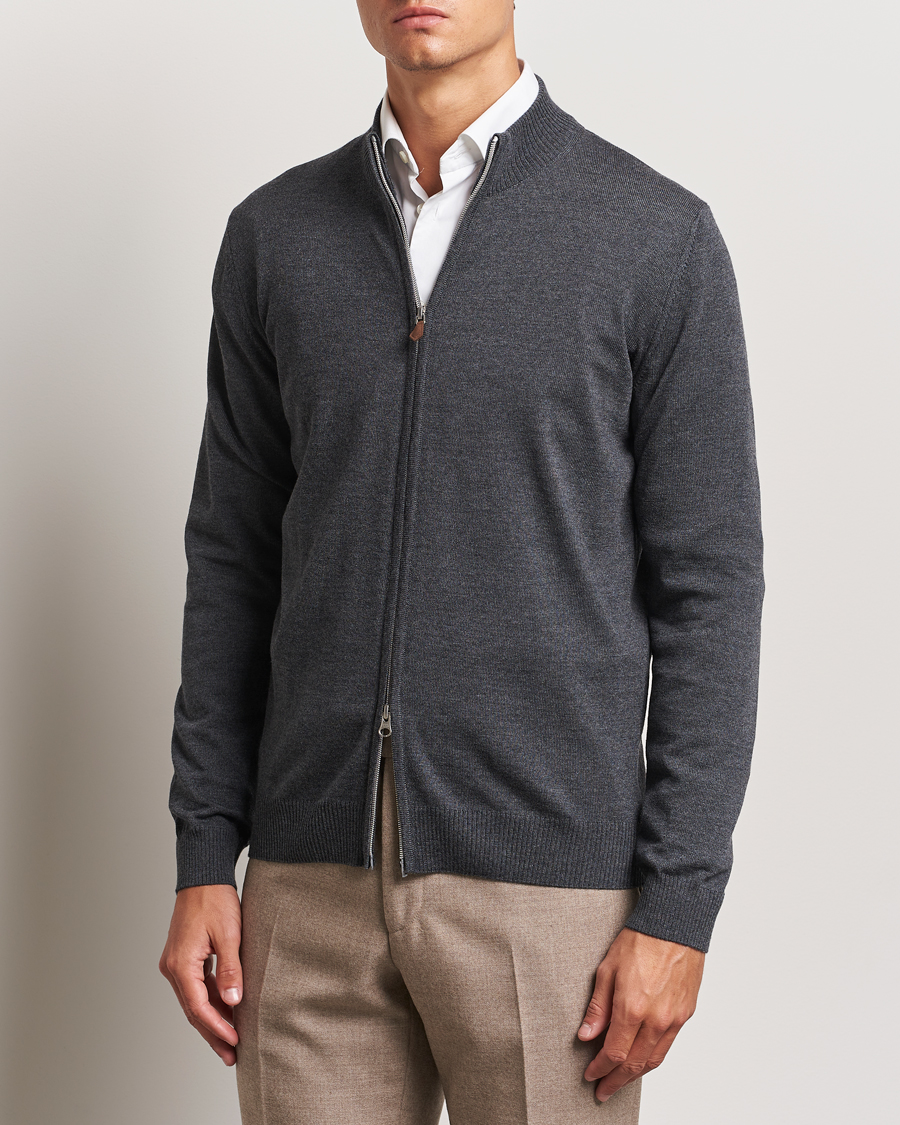 Heren | Truien | Stenströms | Merino Full Zip Dark Grey