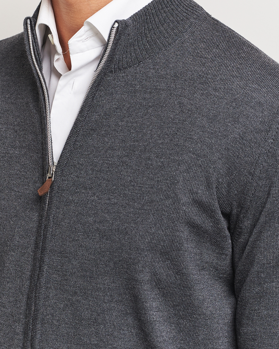 Heren | Truien | Stenströms | Merino Full Zip Dark Grey