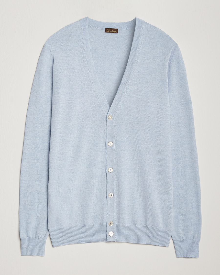 Heren | Truien | Stenströms | Merino Cardigan Light Blue