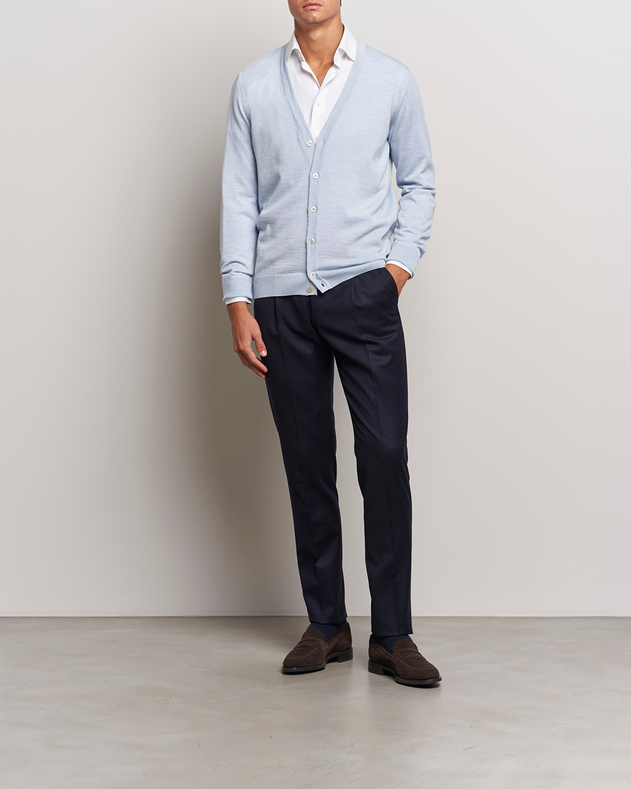Heren | Truien | Stenströms | Merino Cardigan Light Blue