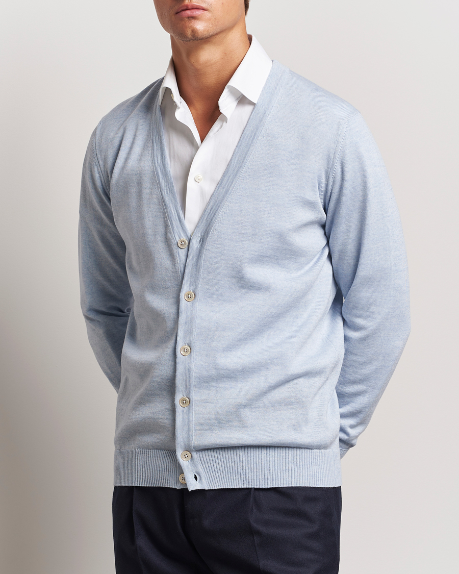 Heren | Truien | Stenströms | Merino Cardigan Light Blue