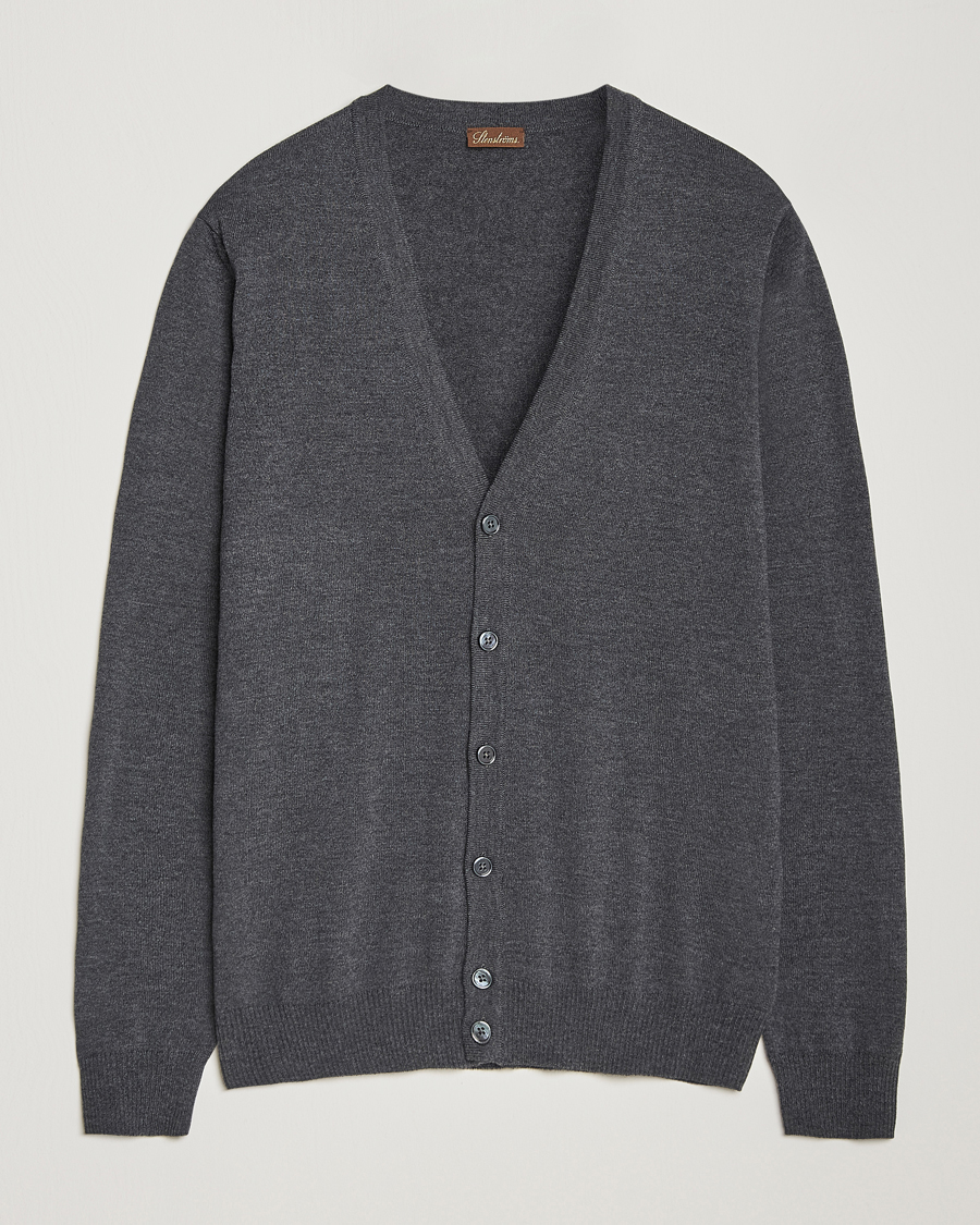 Heren | Truien | Stenströms | Merino Cardigan Dark Grey