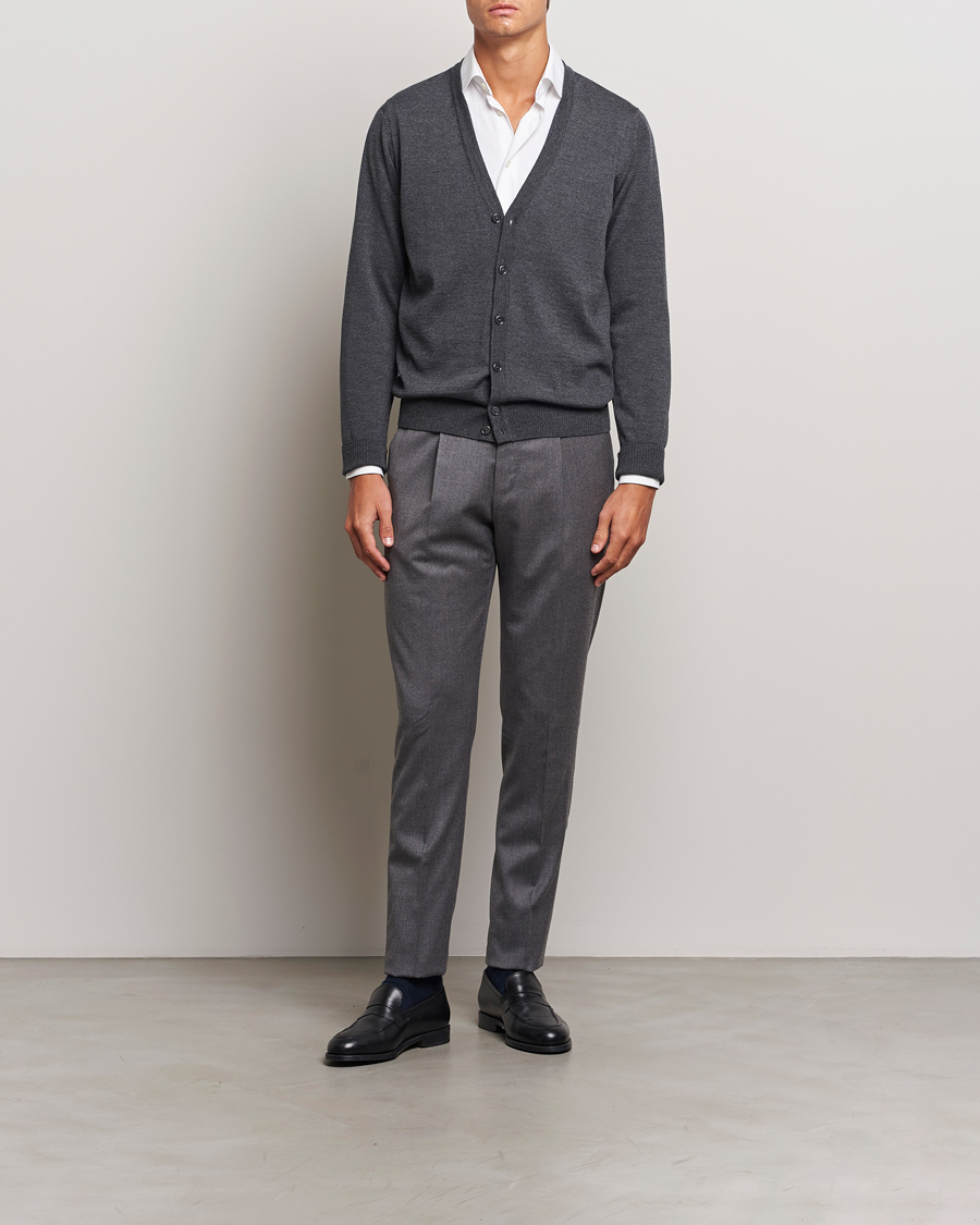 Heren | Truien | Stenströms | Merino Cardigan Dark Grey