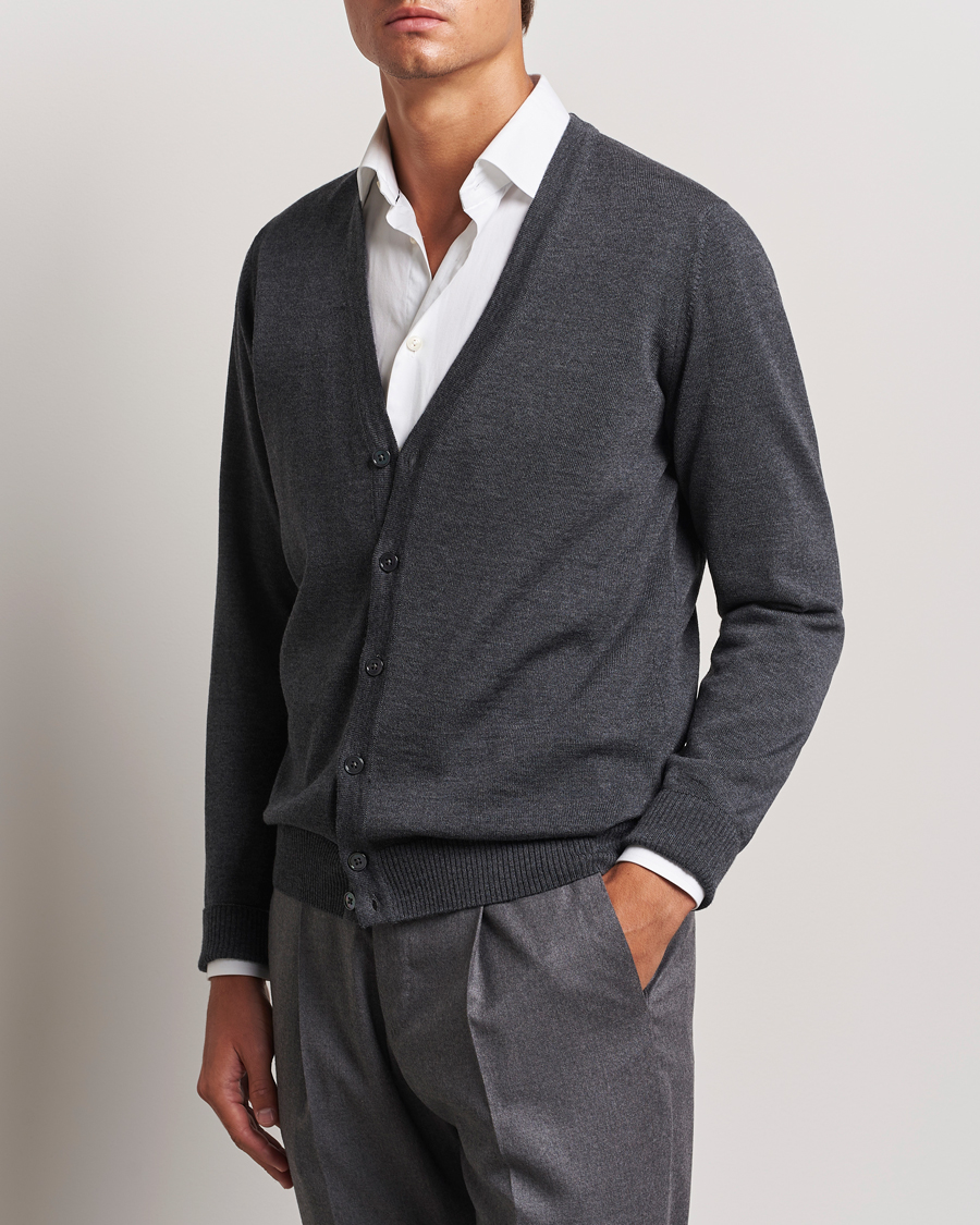 Heren | Truien | Stenströms | Merino Cardigan Dark Grey
