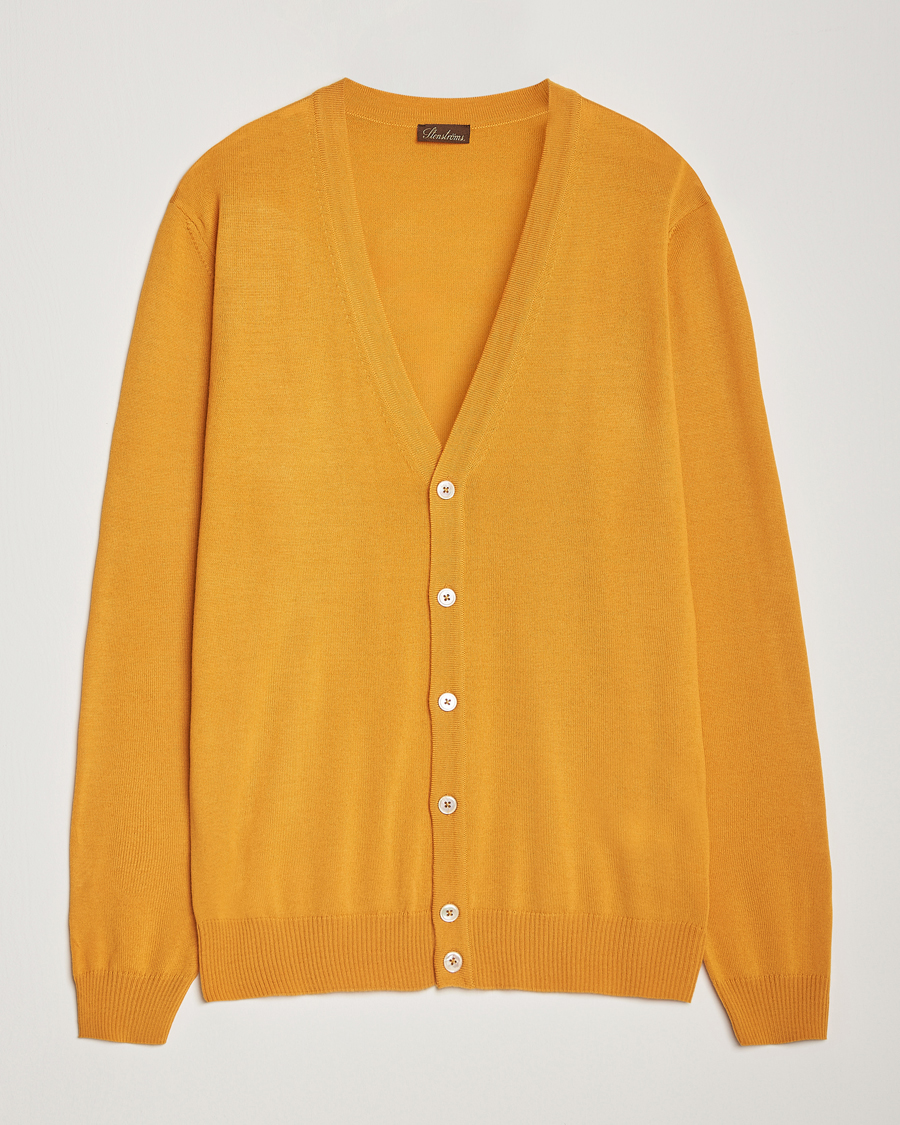 Heren | Truien | Stenströms | Merino Cardigan Yellow