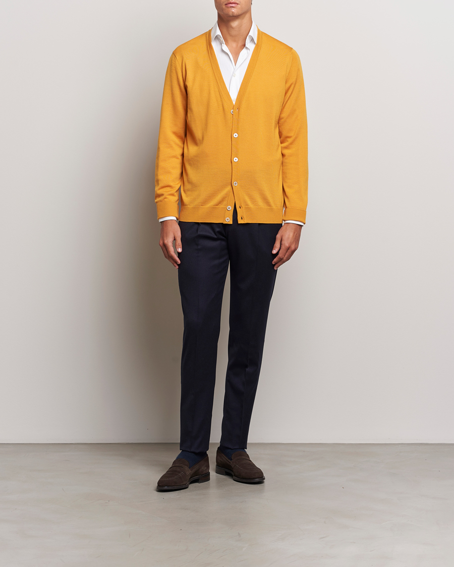 Heren | Truien | Stenströms | Merino Cardigan Yellow