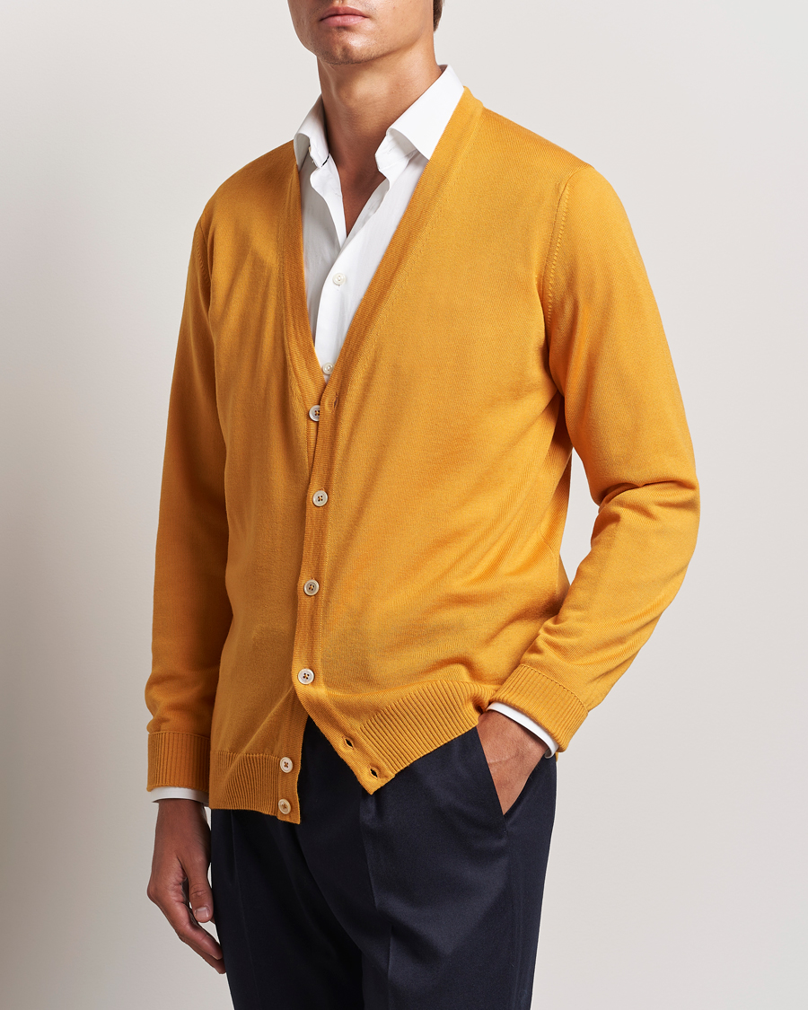 Heren | Truien | Stenströms | Merino Cardigan Yellow