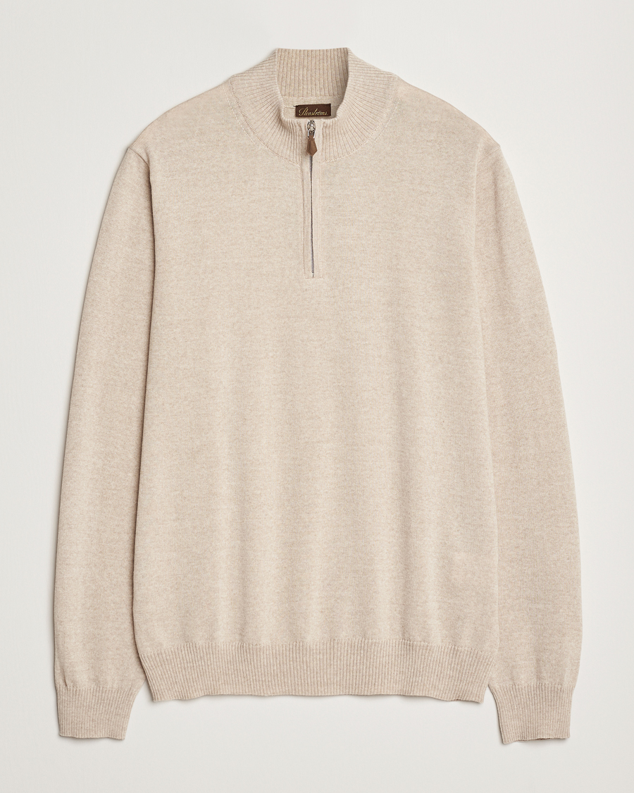 Heren | Truien | Stenströms | Merino Half Zip Beige