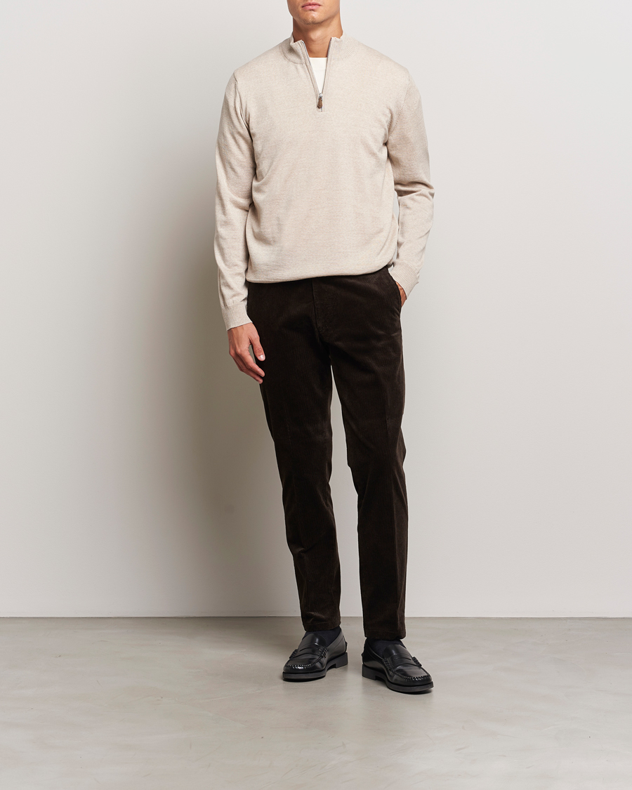 Heren | Truien | Stenströms | Merino Half Zip Beige