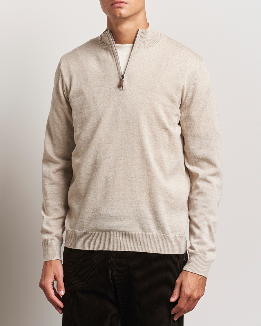 Heren | Truien | Stenströms | Merino Half Zip Beige