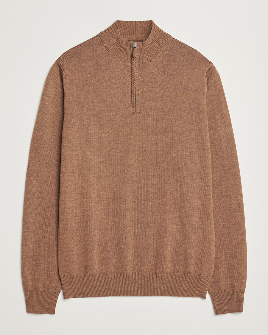 Heren | Truien | Stenströms | Merino Half Zip Brown