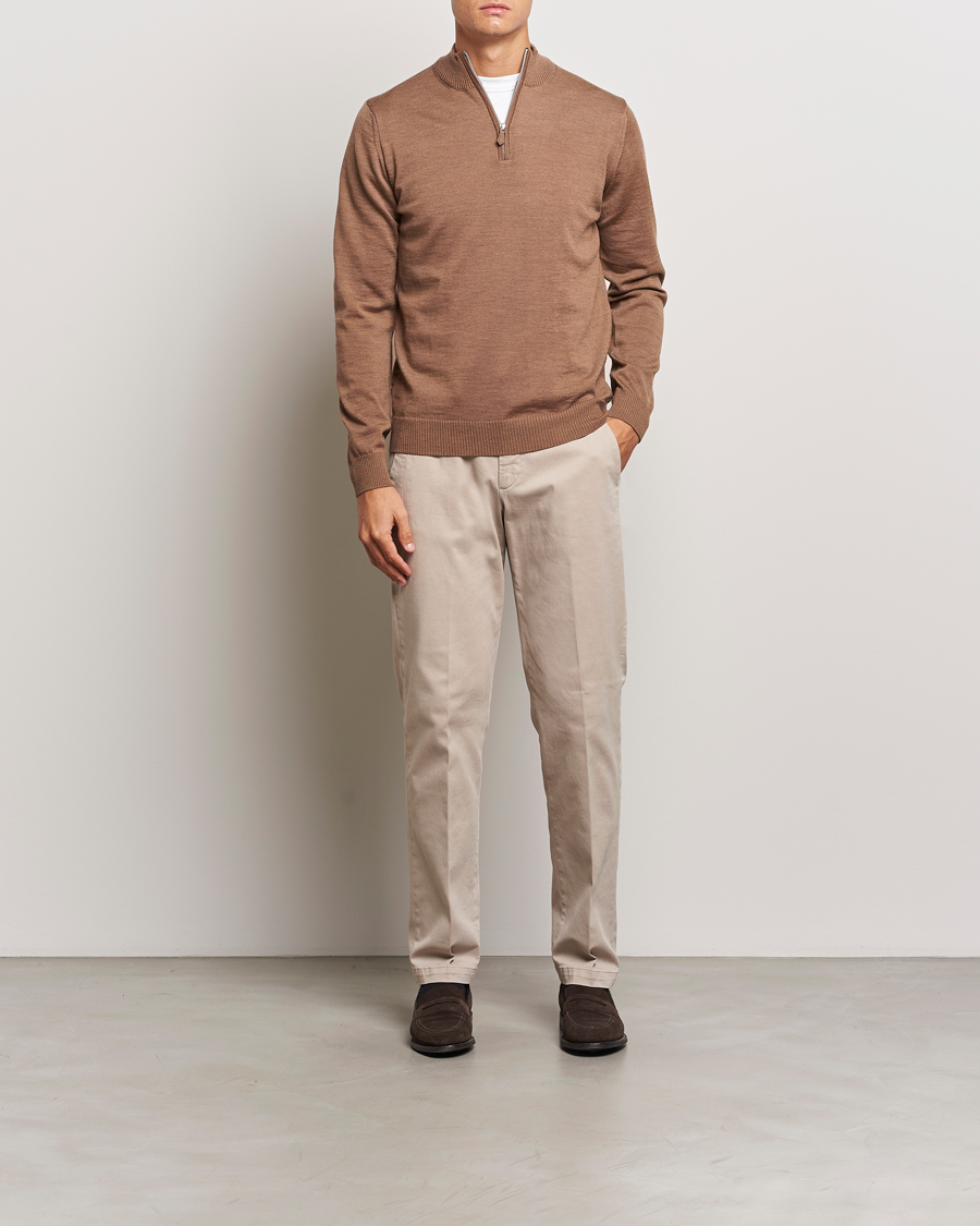Heren | Truien | Stenströms | Merino Half Zip Brown