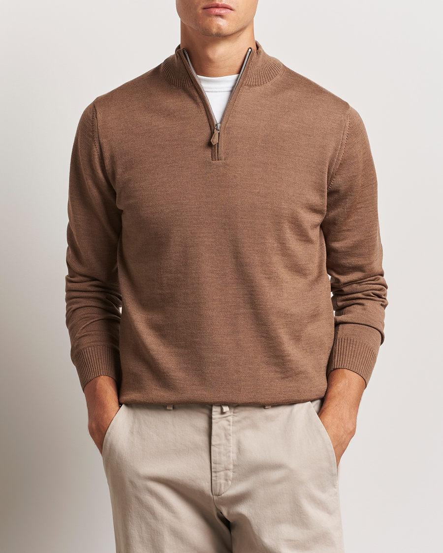 Heren | Truien | Stenströms | Merino Half Zip Brown