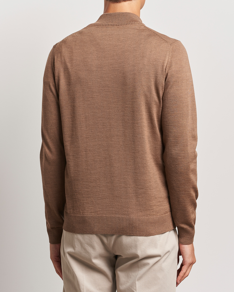 Heren | Truien | Stenströms | Merino Half Zip Brown
