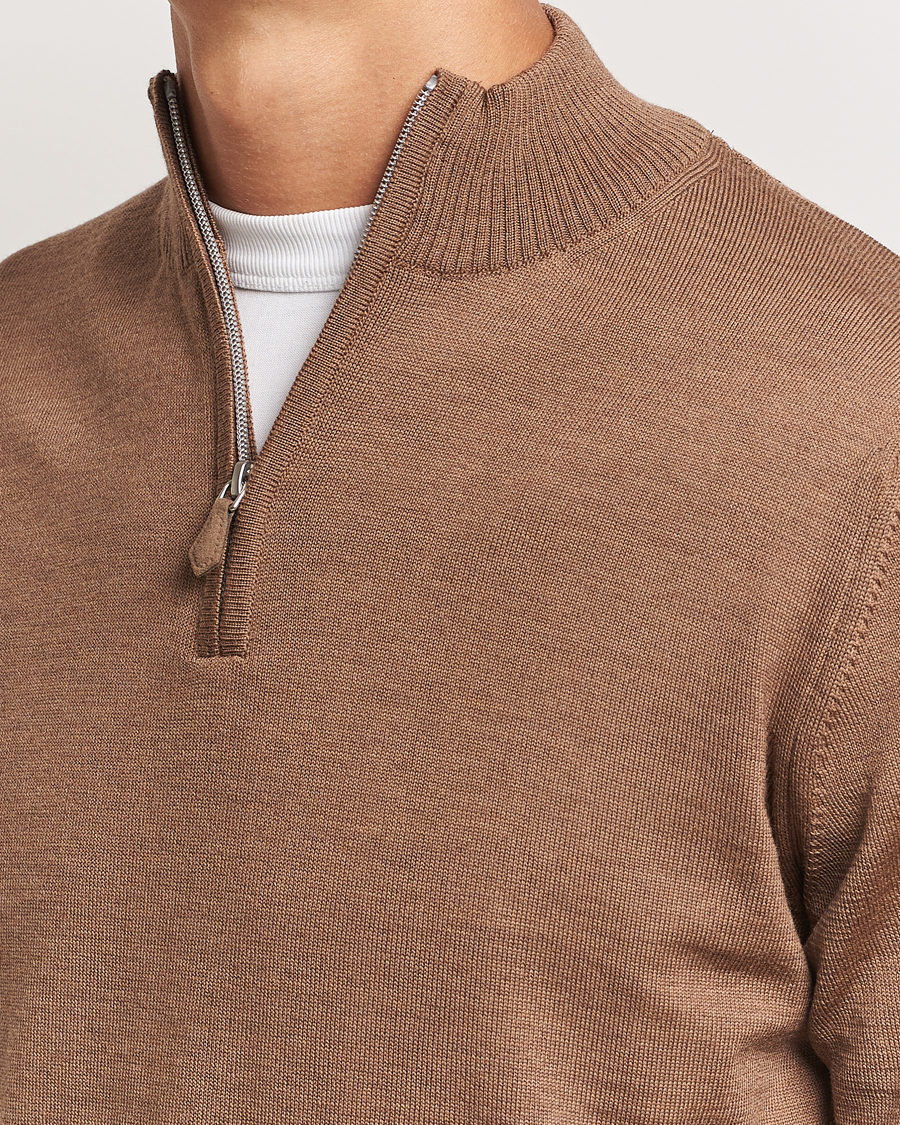 Heren | Truien | Stenströms | Merino Half Zip Brown