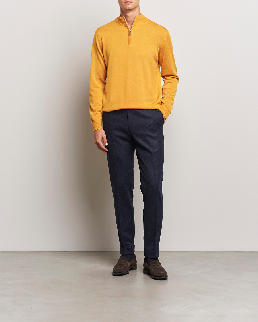 Heren | Truien | Stenströms | Merino Half Zip Yellow