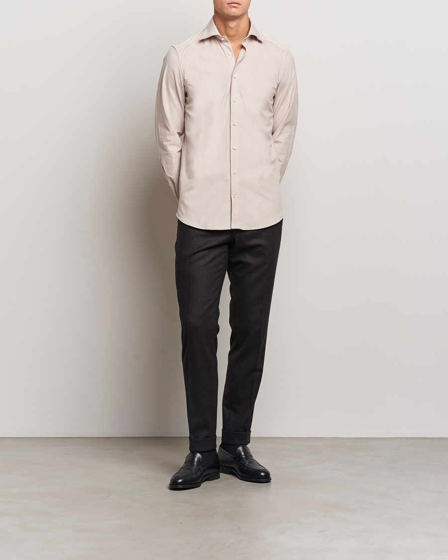 Heren | Overhemden | Stenströms | 1899 Velvet Baby Corduroy Shirt Beige