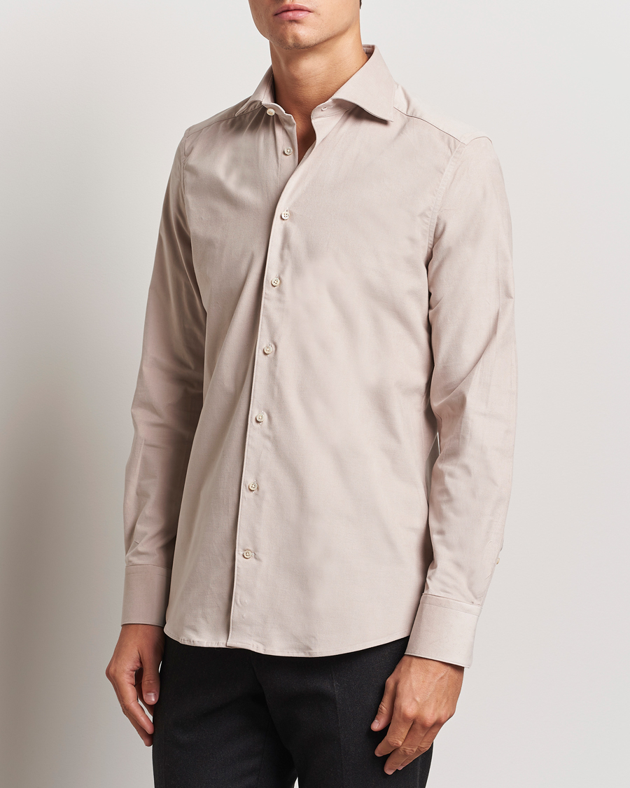 Heren | Overhemden | Stenströms | 1899 Velvet Baby Corduroy Shirt Beige