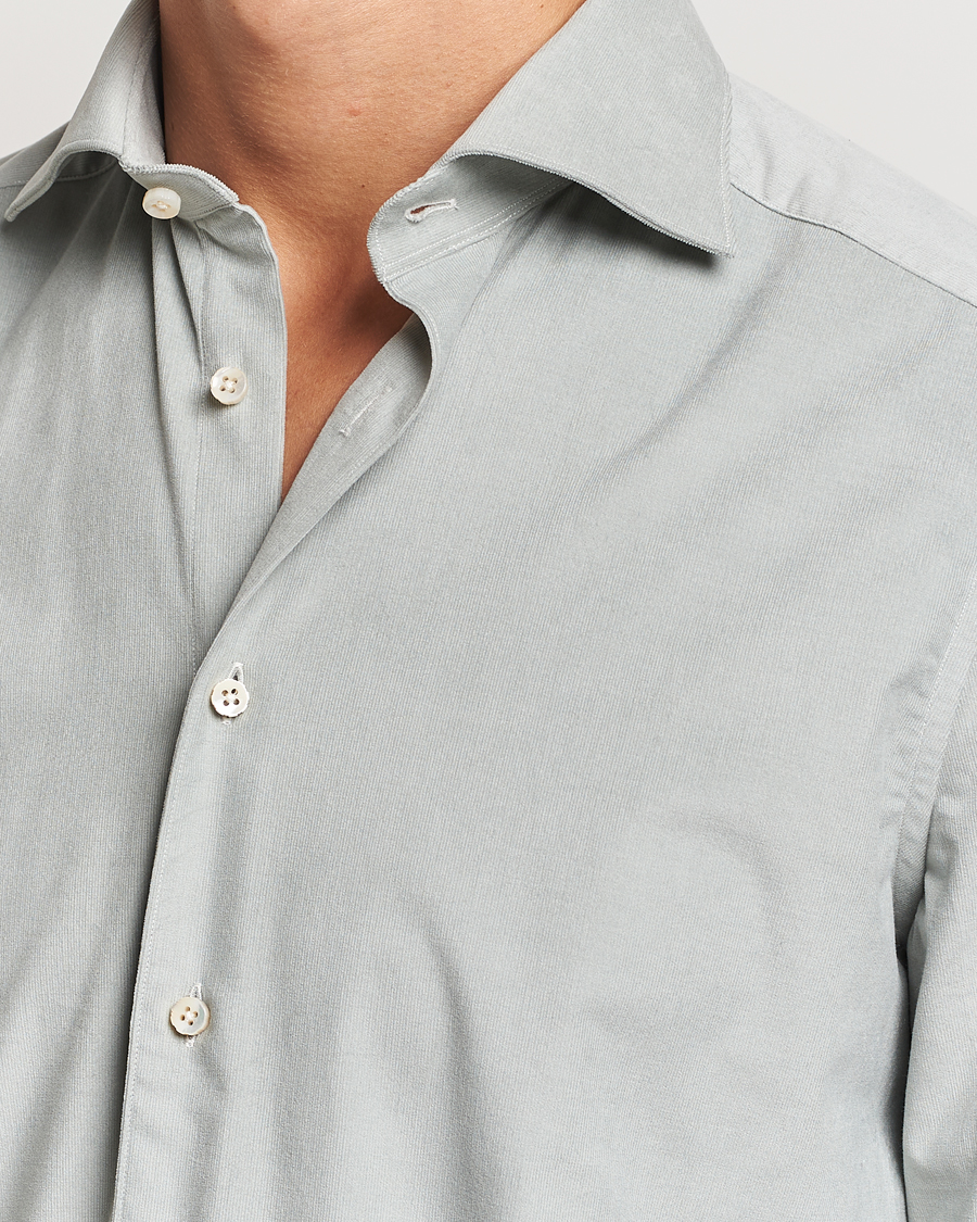 Heren | Overhemden | Stenströms | 1899 Velvet Baby Corduroy Shirt Soft Green