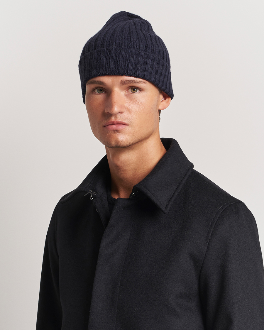 Heren | Stenströms Ribbed Cotton/Cashmere Hat Navy | Stenströms | Ribbed Cotton/Cashmere Hat Navy