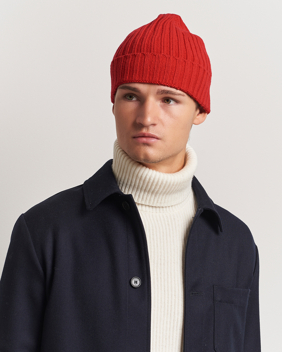 Heren | Stenströms Ribbed Cotton/Cashmere Hat Red | Stenströms | Ribbed Cotton/Cashmere Hat Red