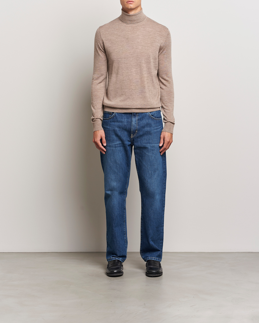Heren | Truien | Tiger of Sweden | Nevile Extra Fine Merino Polo Beige Melange