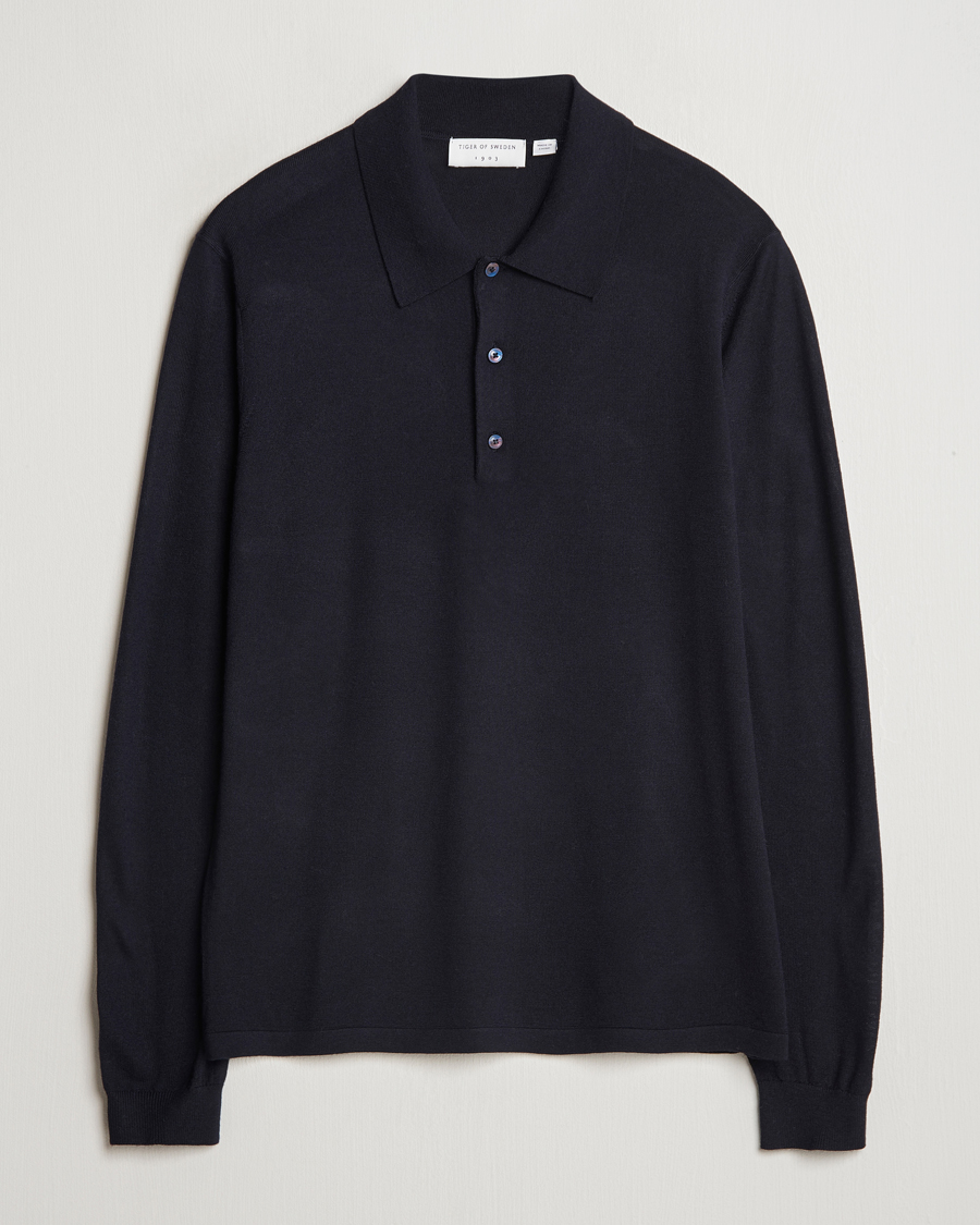 Heren | Truien | Tiger of Sweden | Eross Extra Fine Merino Poloshirt Light Ink