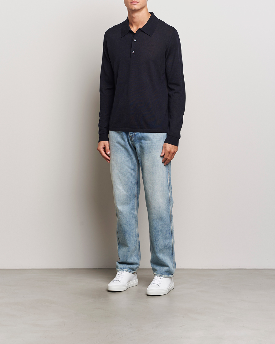 Heren | Truien | Tiger of Sweden | Eross Extra Fine Merino Poloshirt Light Ink