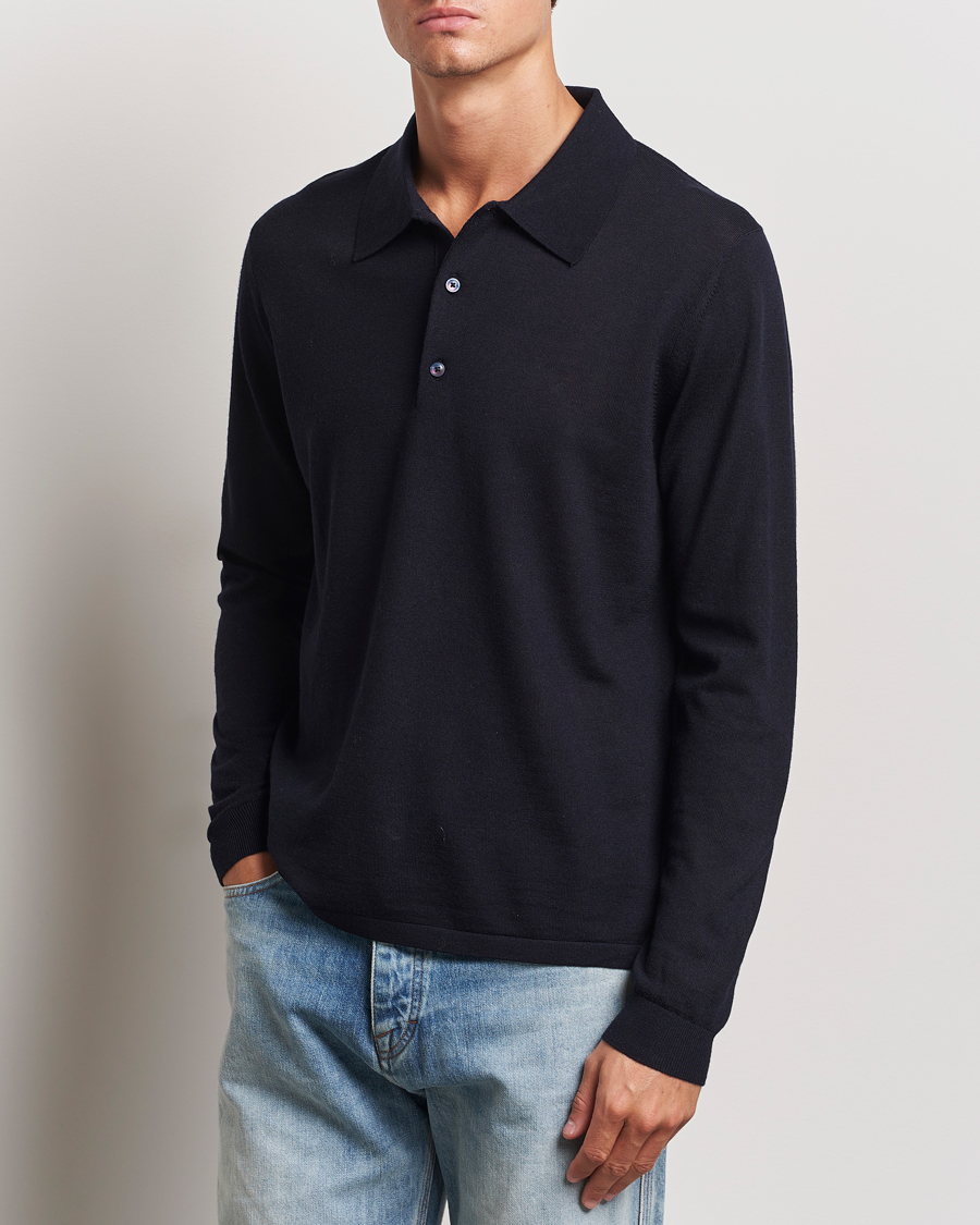 Heren | Truien | Tiger of Sweden | Eross Extra Fine Merino Poloshirt Light Ink