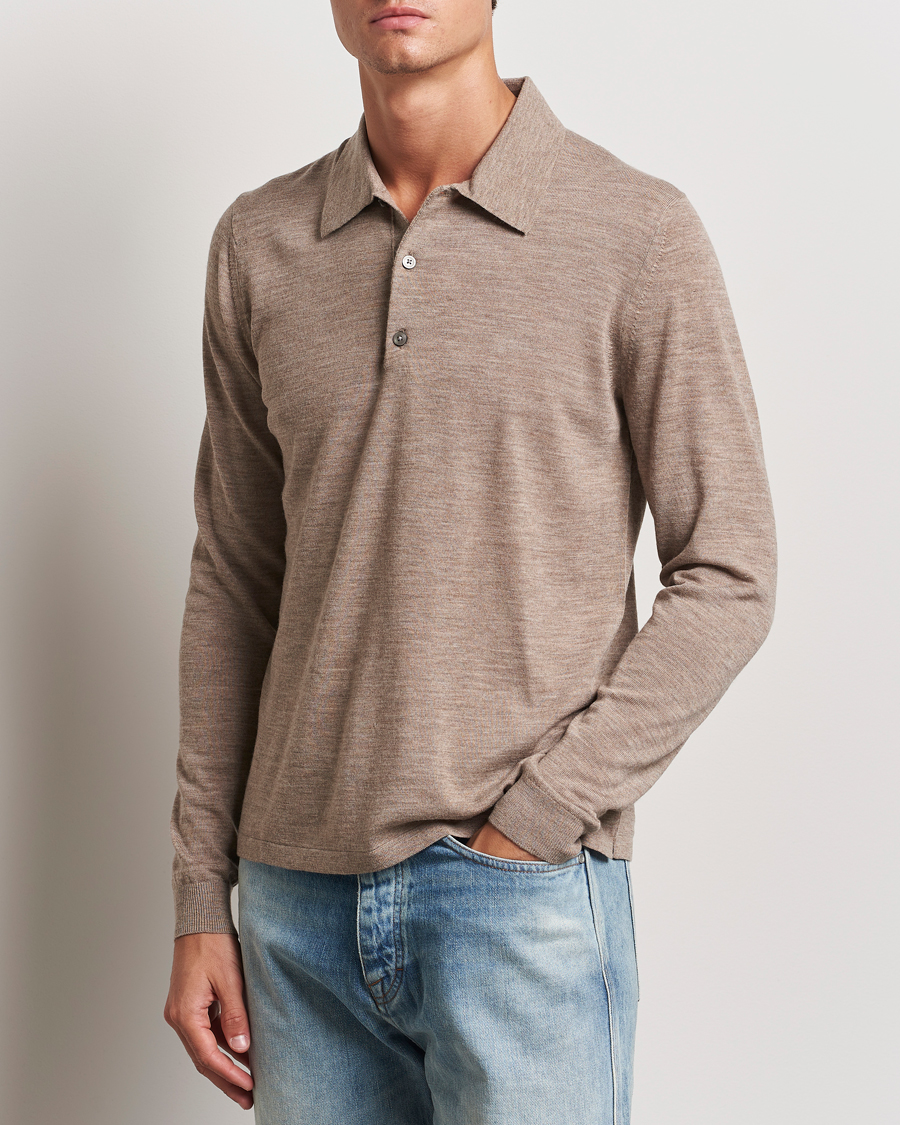 Heren | Truien | Tiger of Sweden | Eross Extra Fine Merino Poloshirt Beige Melange