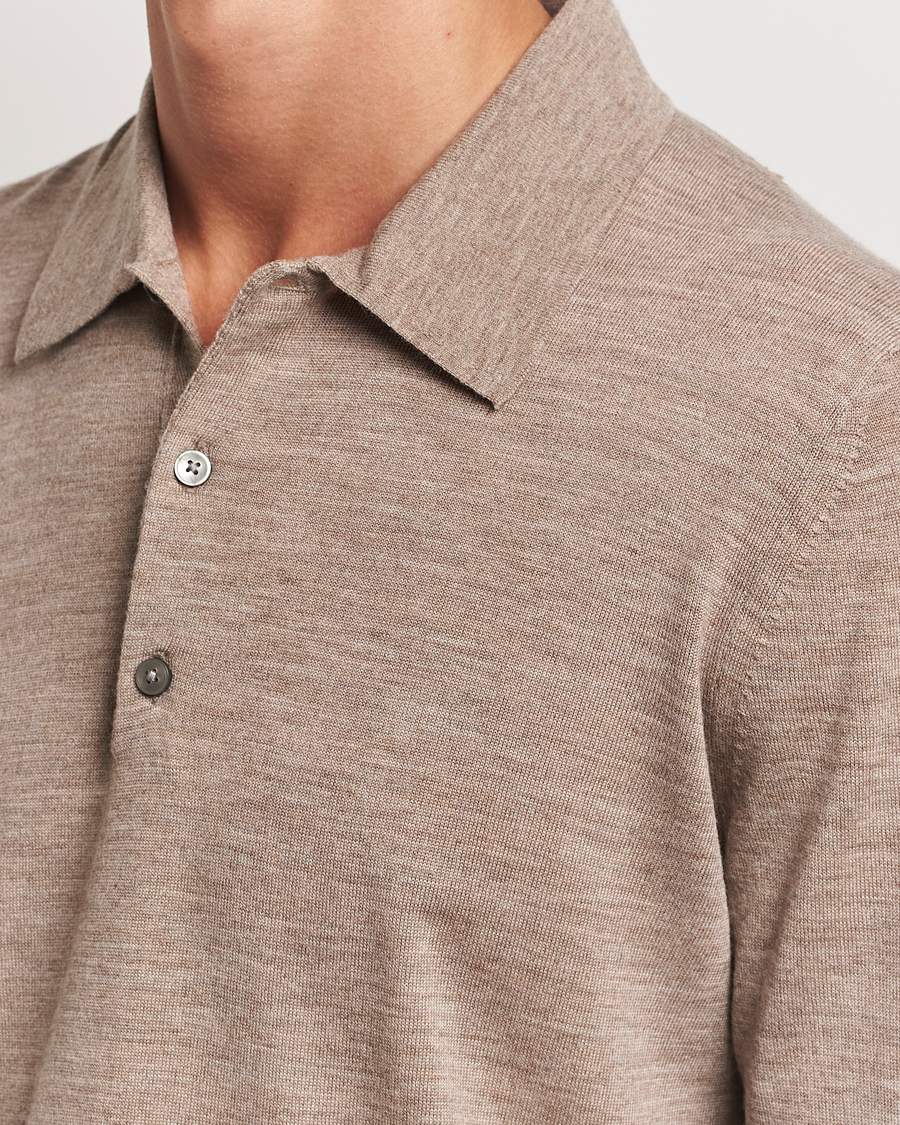 Heren | Truien | Tiger of Sweden | Eross Extra Fine Merino Poloshirt Beige Melange