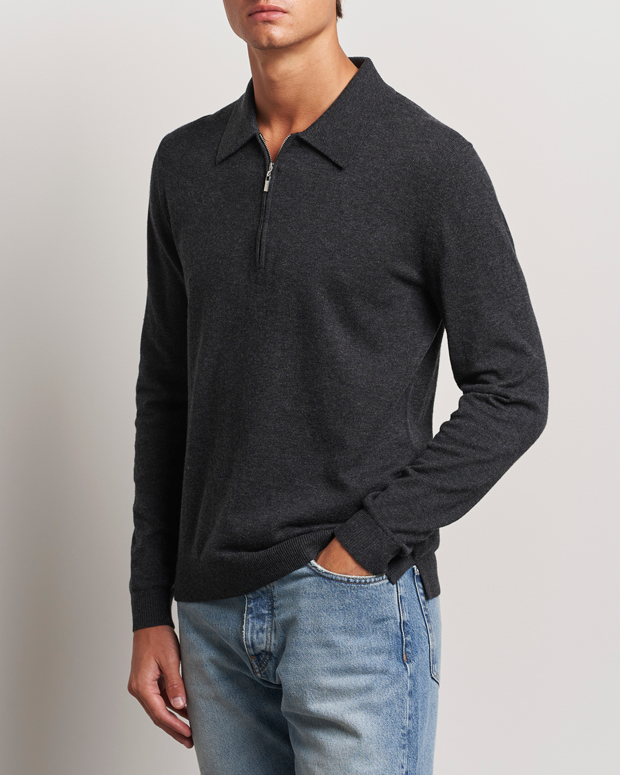 Heren | Truien | Tiger of Sweden | Orbit Wool/Cotton Half Zip Charcoal