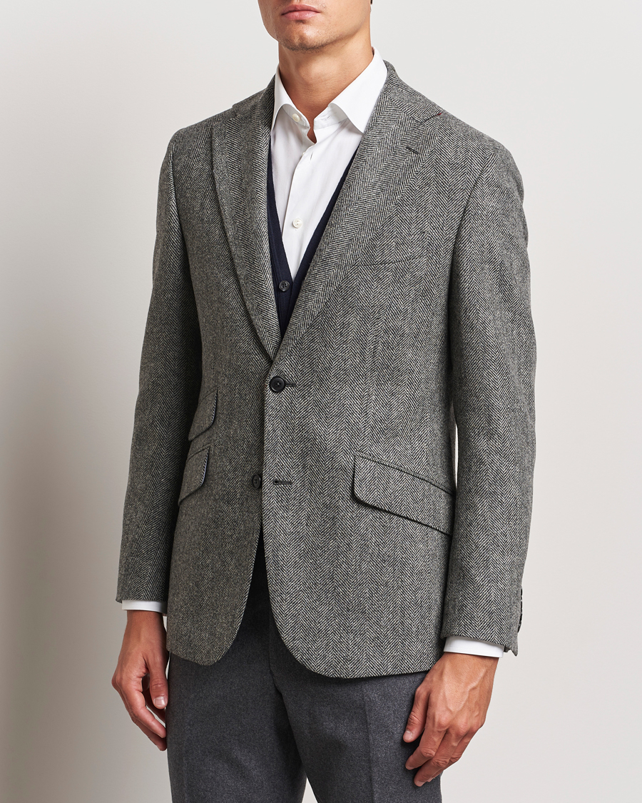 Heren | Blazers | Walker Slater | Edward Lambswool Herringbone Blazer Dark Grey