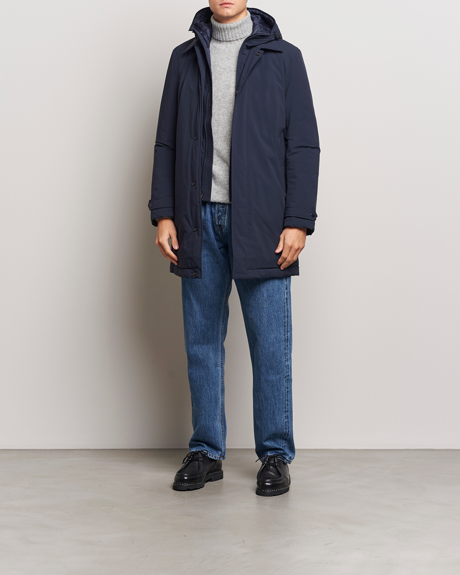 Heren | Jassen | Woolrich | Stretch 2 in 1 Padded Waterproof Carcoat Melton Blue