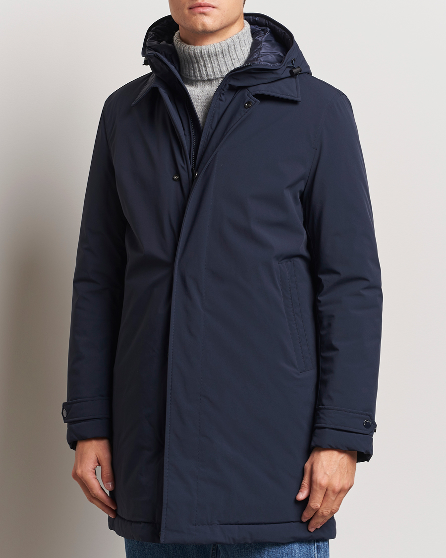 Heren | Jassen | Woolrich | Stretch 2 in 1 Padded Waterproof Carcoat Melton Blue