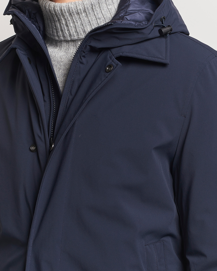 Heren | Jassen | Woolrich | Stretch 2 in 1 Padded Waterproof Carcoat Melton Blue