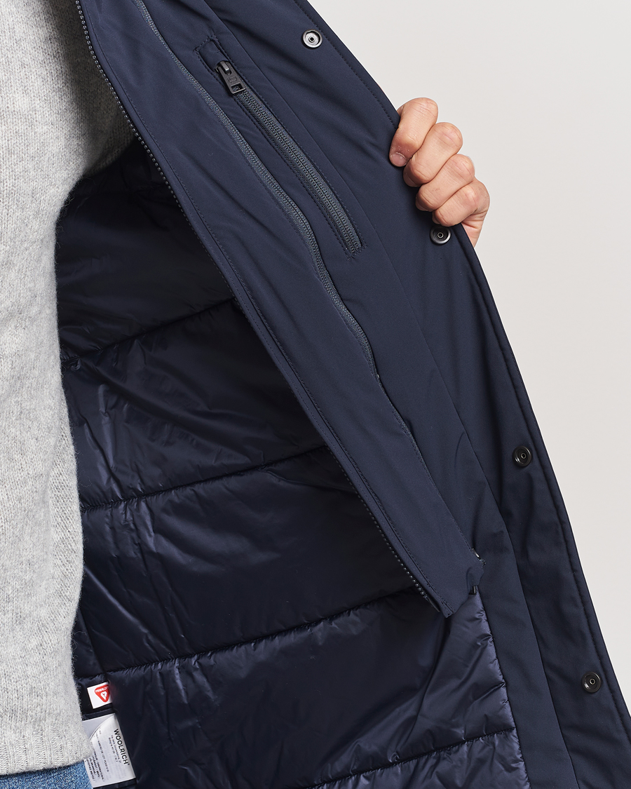 Heren | Jassen | Woolrich | Stretch 2 in 1 Padded Waterproof Carcoat Melton Blue