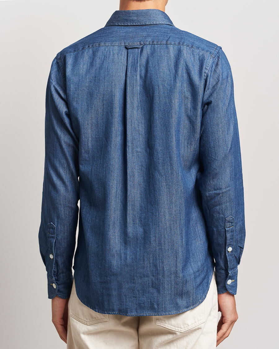 Heren | Overhemden | Drake's | Denim Cotton Two Pocket Work Shirt Blue