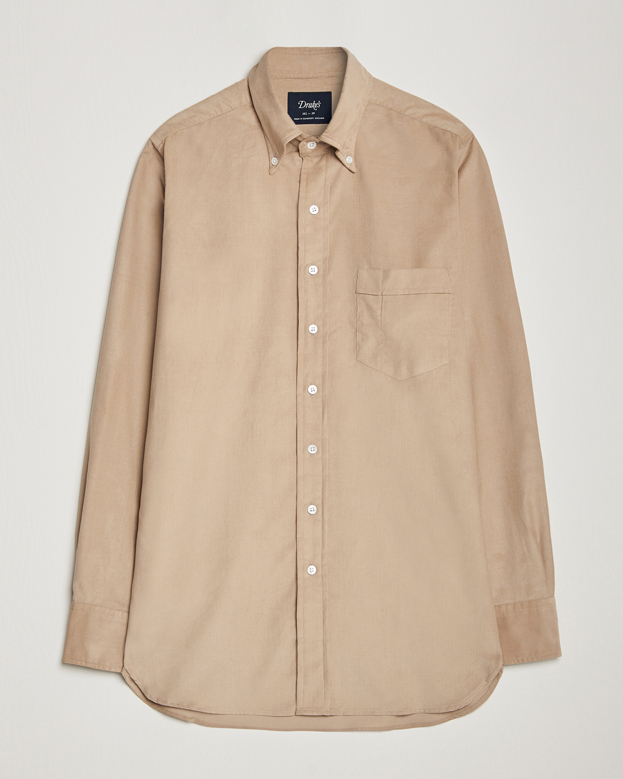 Heren | Overhemden | Drake's | Button Down Corduroy Shirt Ecru