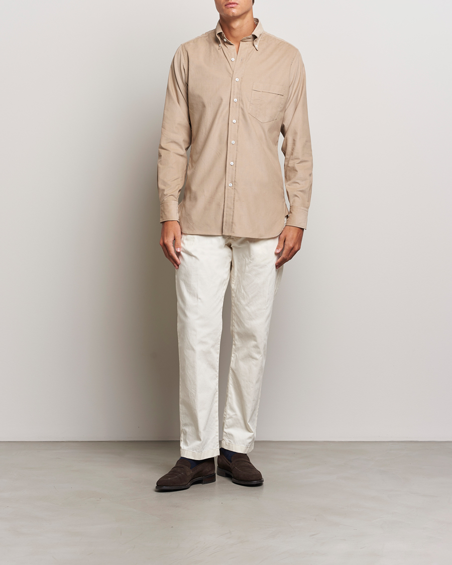 Heren | Overhemden | Drake's | Button Down Corduroy Shirt Ecru