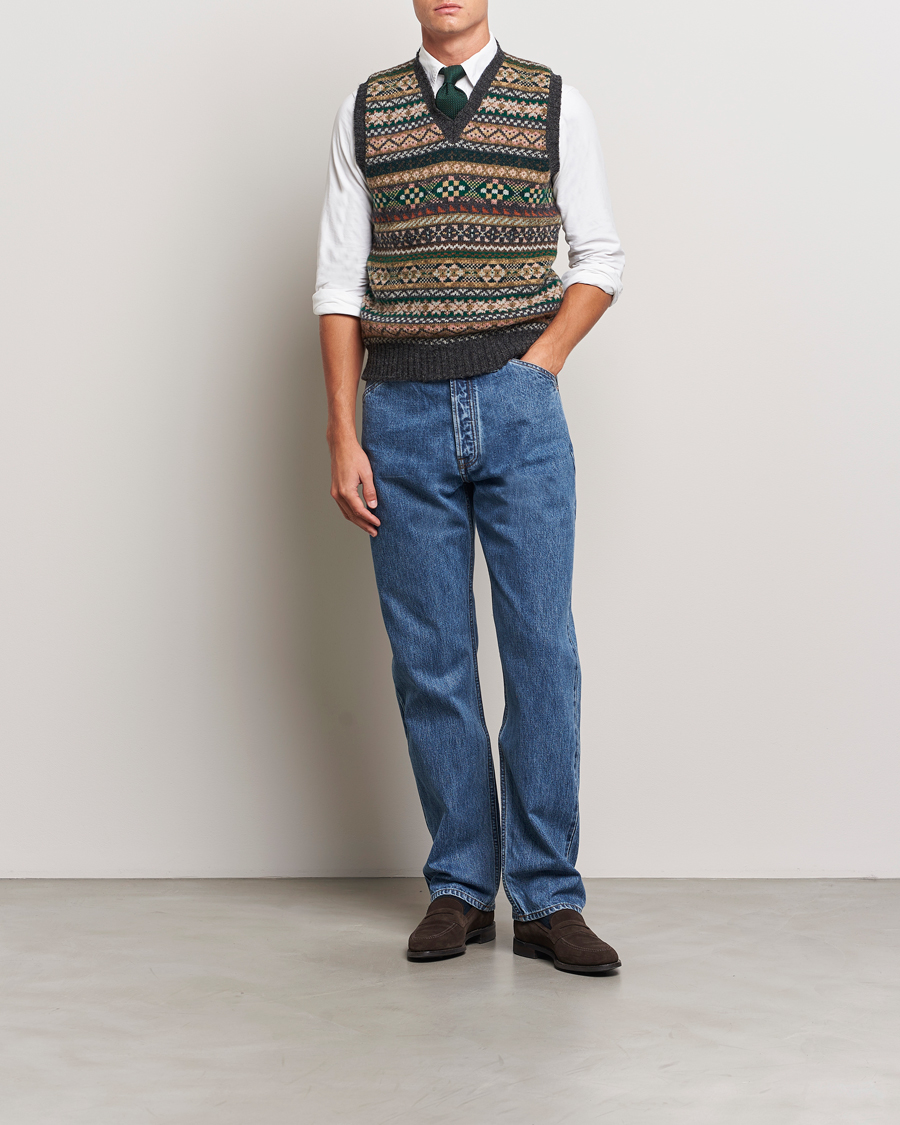 Heren | Truien | Drake's | Fairisle Wool Vest Purple Multi