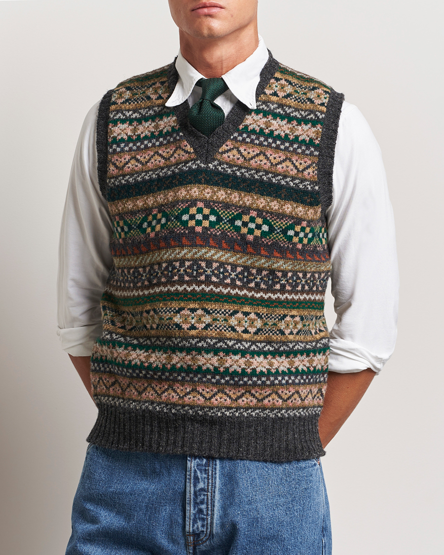 Heren | Truien | Drake's | Fairisle Wool Vest Purple Multi