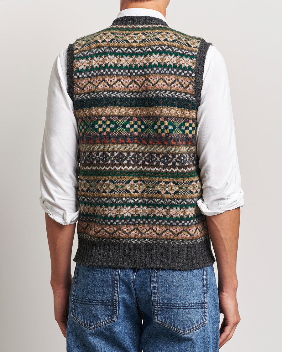 Heren | Truien | Drake's | Fairisle Wool Vest Purple Multi