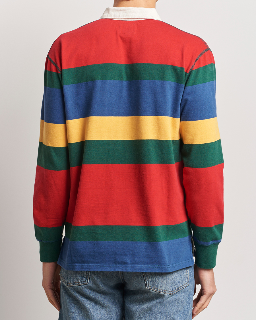 Heren | Truien | Drake's | Multi Striped Rugby Shirt Red/Green/Blue