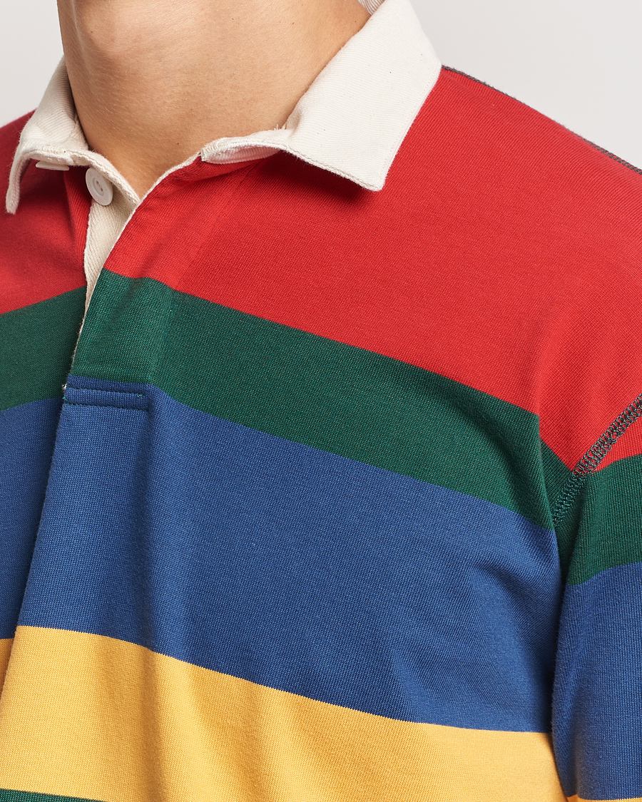Heren | Truien | Drake's | Multi Striped Rugby Shirt Red/Green/Blue