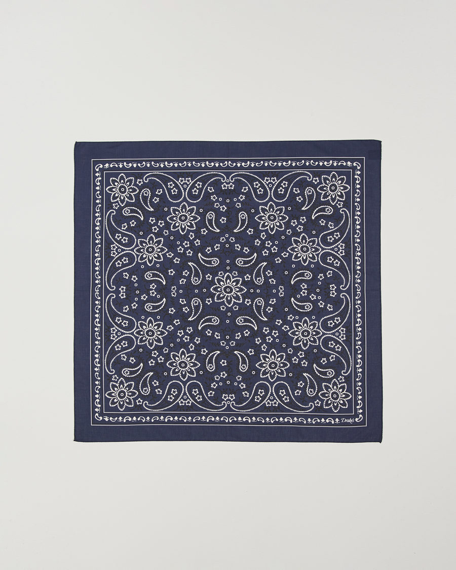 Heren | Sjaals | Drake's | Drake'sClassic Paisley BandanaNavy