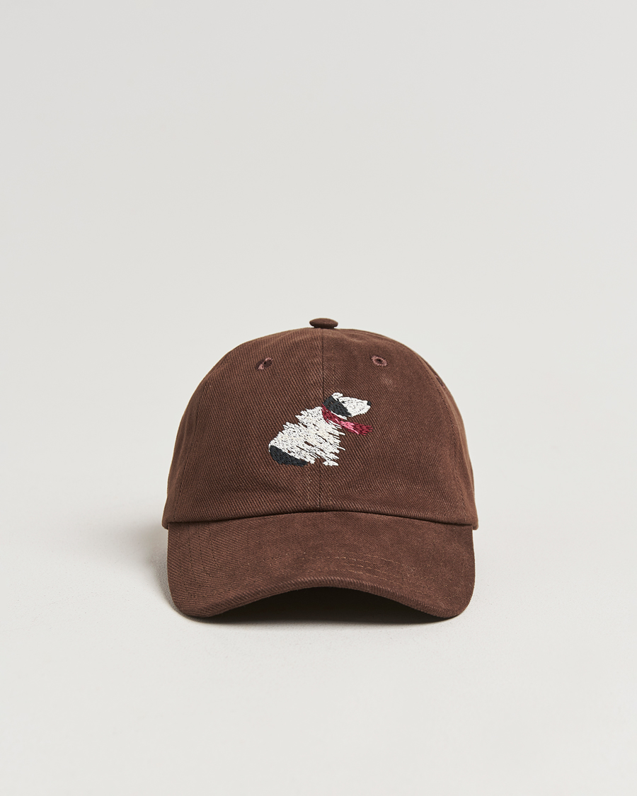 Heren | Drake's Embroidered Dog Heavy Twill Cap Brown | Drake's | Embroidered Dog Heavy Twill Cap Brown