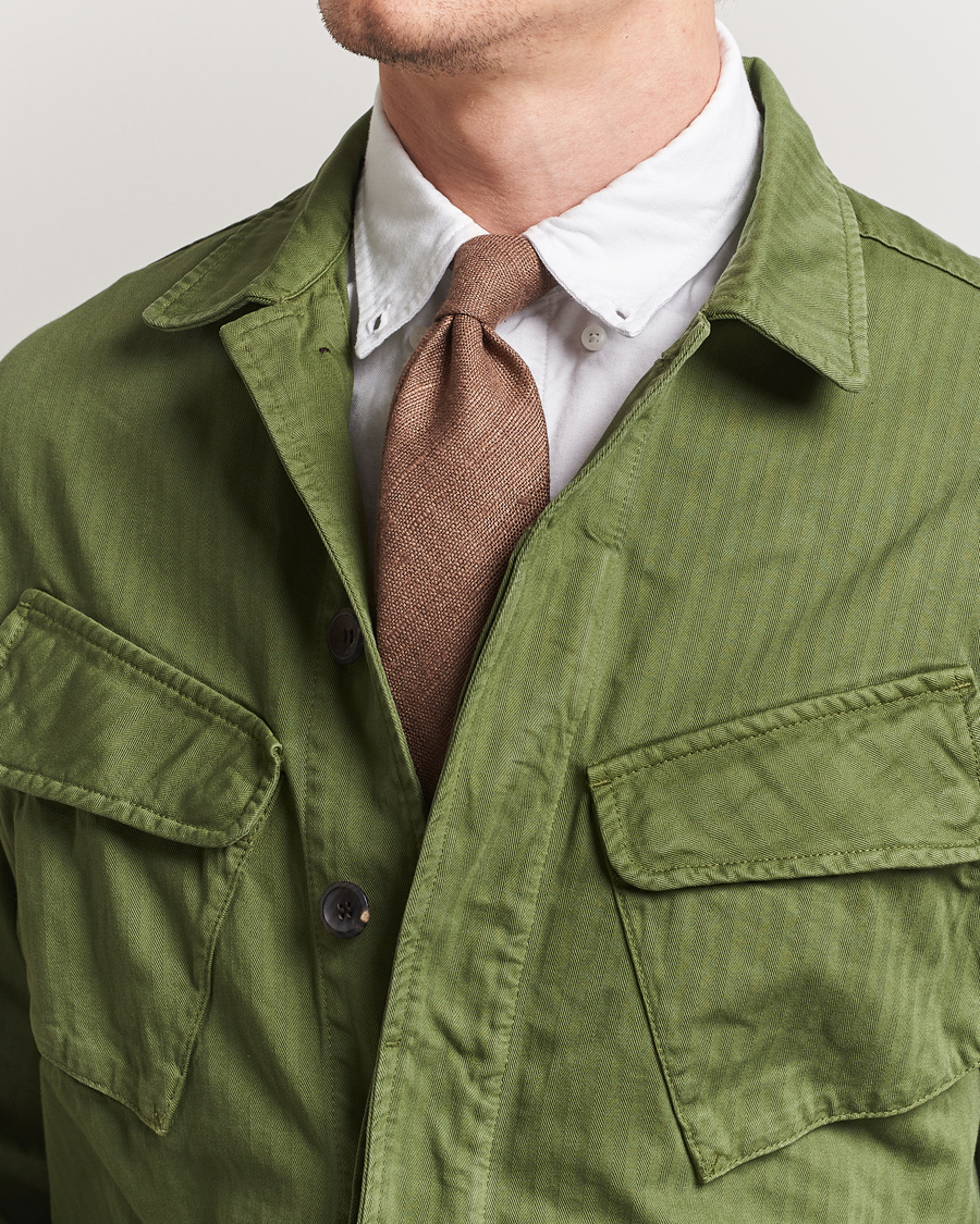 Heren | Drake's Silk Tussah Handrolled Tie Coffee | Drake's | Silk Tussah Handrolled Tie Coffee